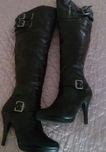 black patent over the knee boots